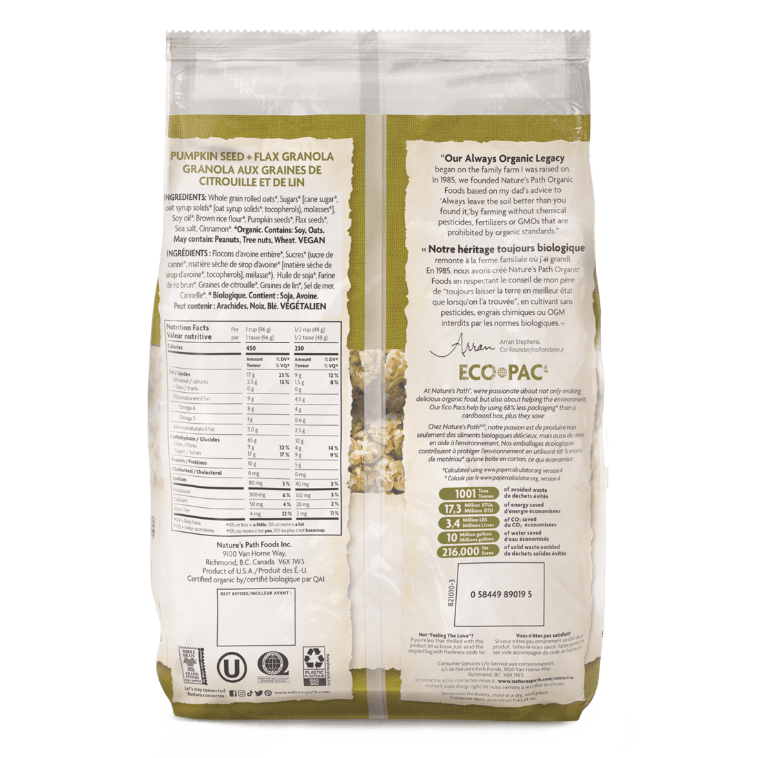 Nature's Path Organic Pumpkin Seed + Flax Granola - Eco Pac