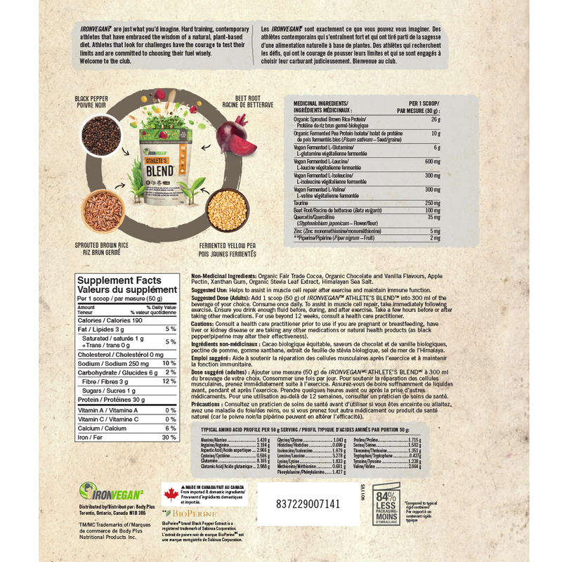 Iron Vegan Chocolate Athlete's Blend Protein Powder