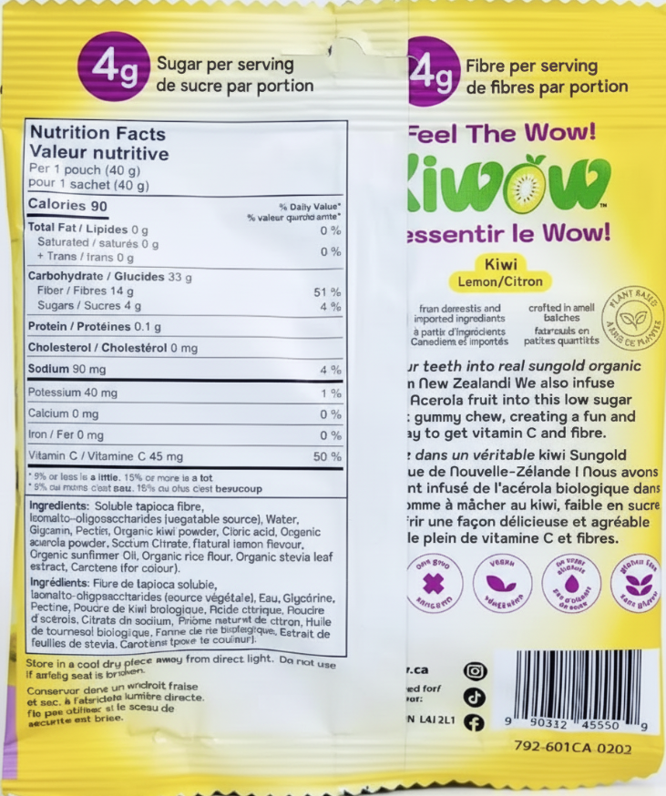 Kiwow Lemon Real Kiwi Gummies with Acerola Vitamin C