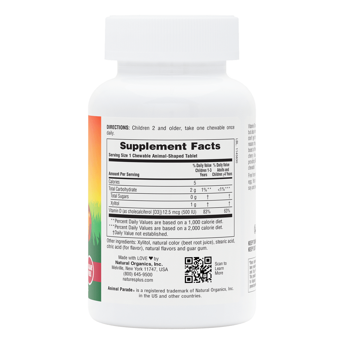 Nature's Plus Animal Parade Sugar-Free D3 500 IU Children’s Chewables - Black Cherry