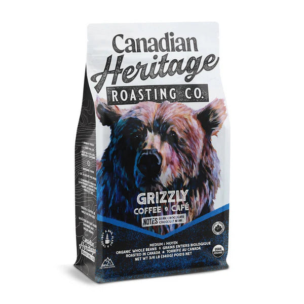 Canadian Heritage Roasting Org Grizzly Mdm Rst Dark Choc Whl Coff Beans