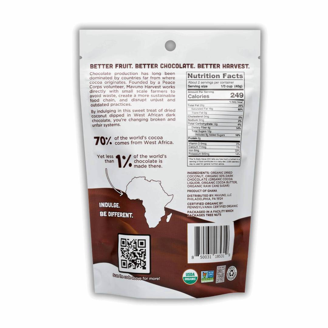 Mavuno Harvest Organic Dark Chocolate Dipped Dried Coconut