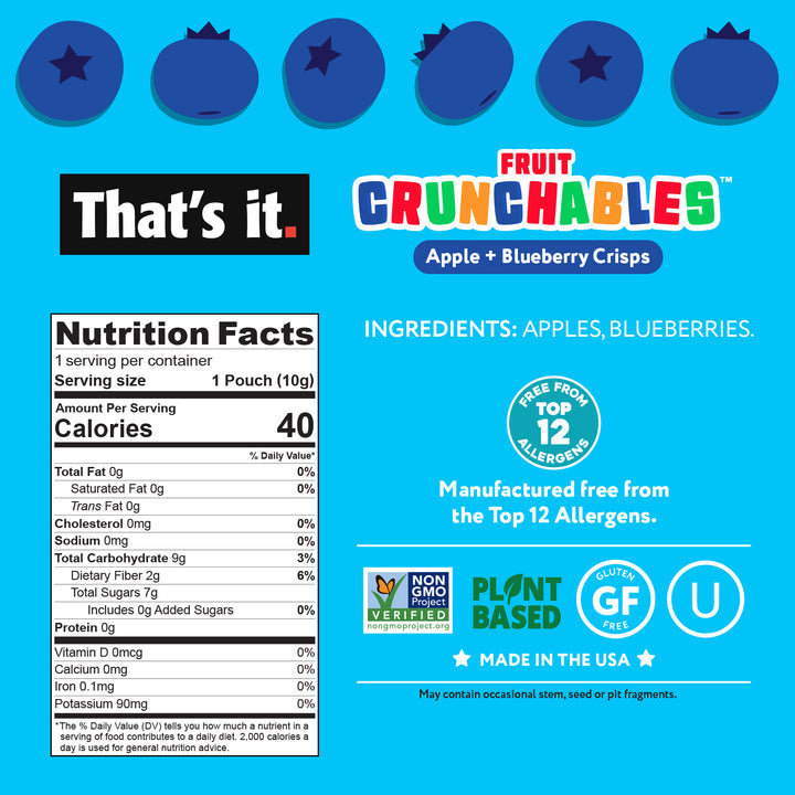 That's it. Organic Apple + Blueberry Crisps Fruit Crunchables