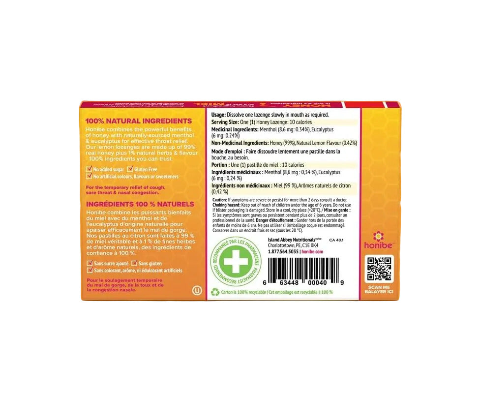 Honibe Menthol + Eucalyptus Honey Lozenges