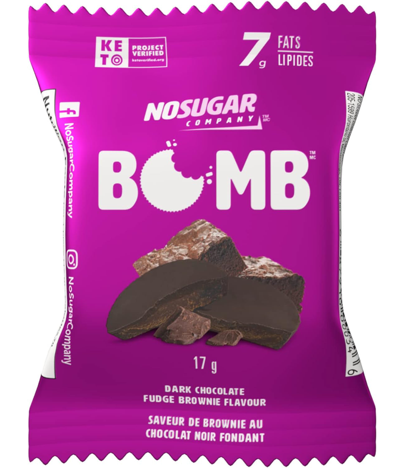 No Sugar Company Keto Bomb Dark Chocolate Fudge Brownie