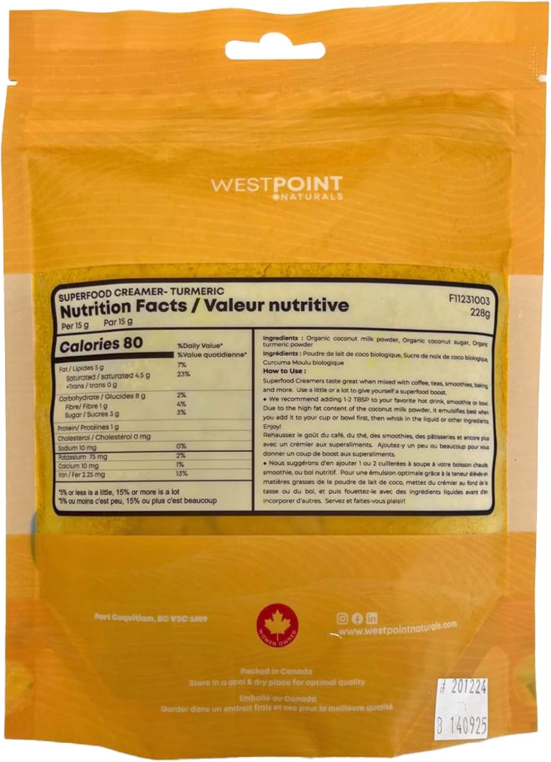 Westpoint Naturals Org Superfood Creamer: Turmeric