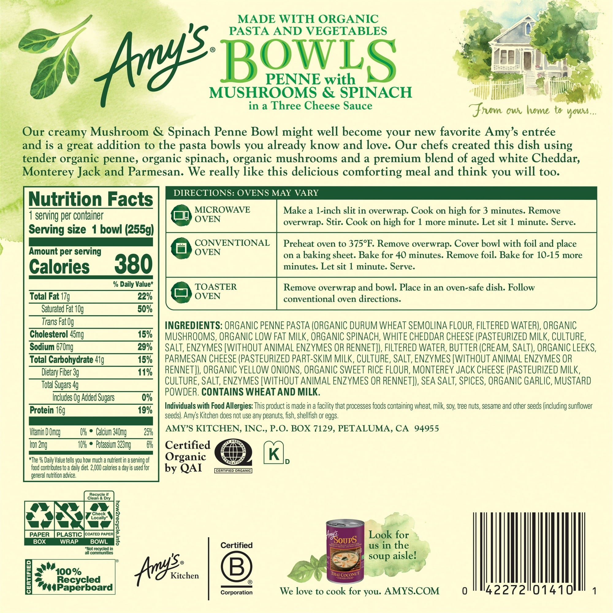 Penne With Mushroom & Spinach Bowl