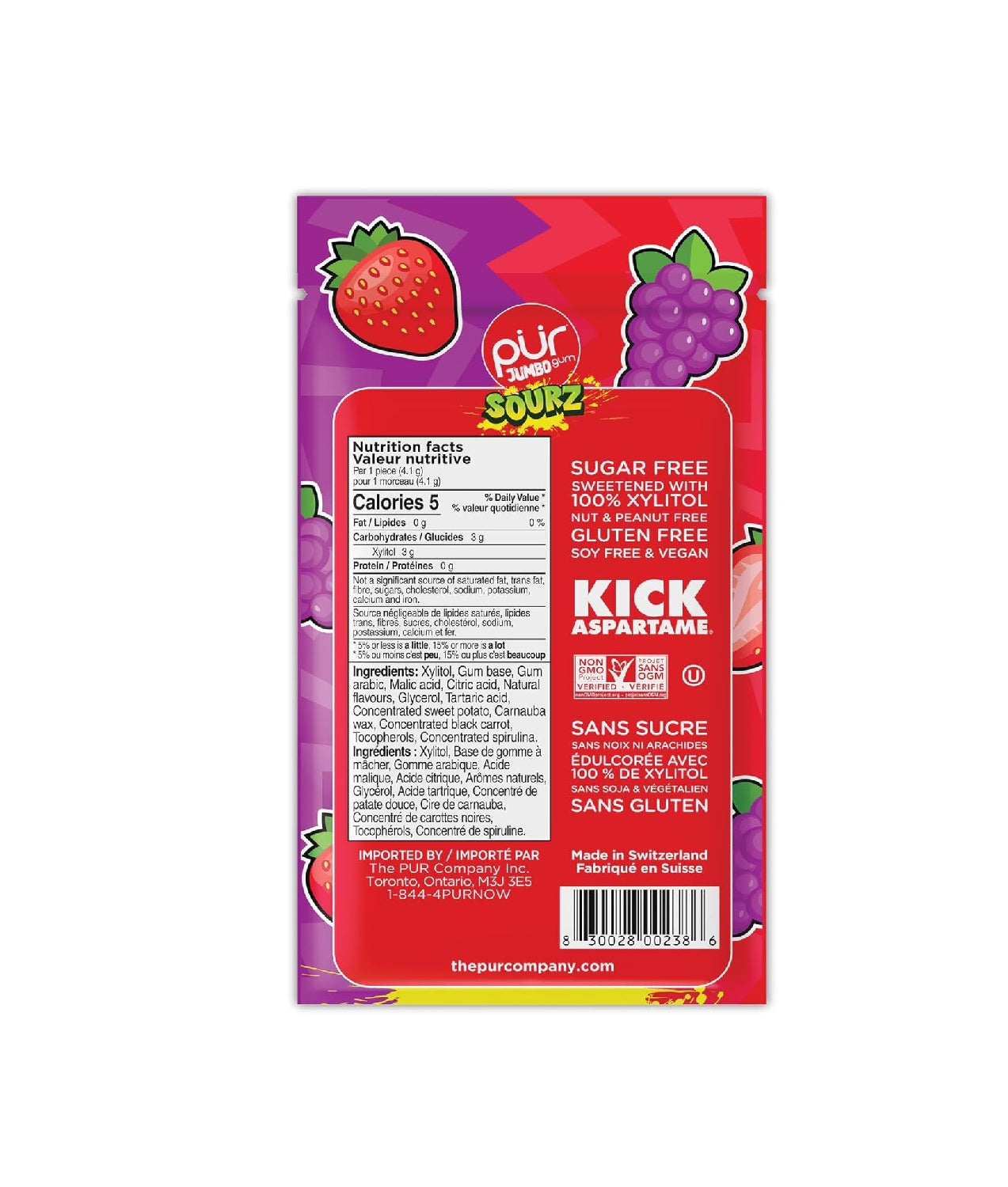 Pur Sourz Strawberry & Grape Jumbo Gum