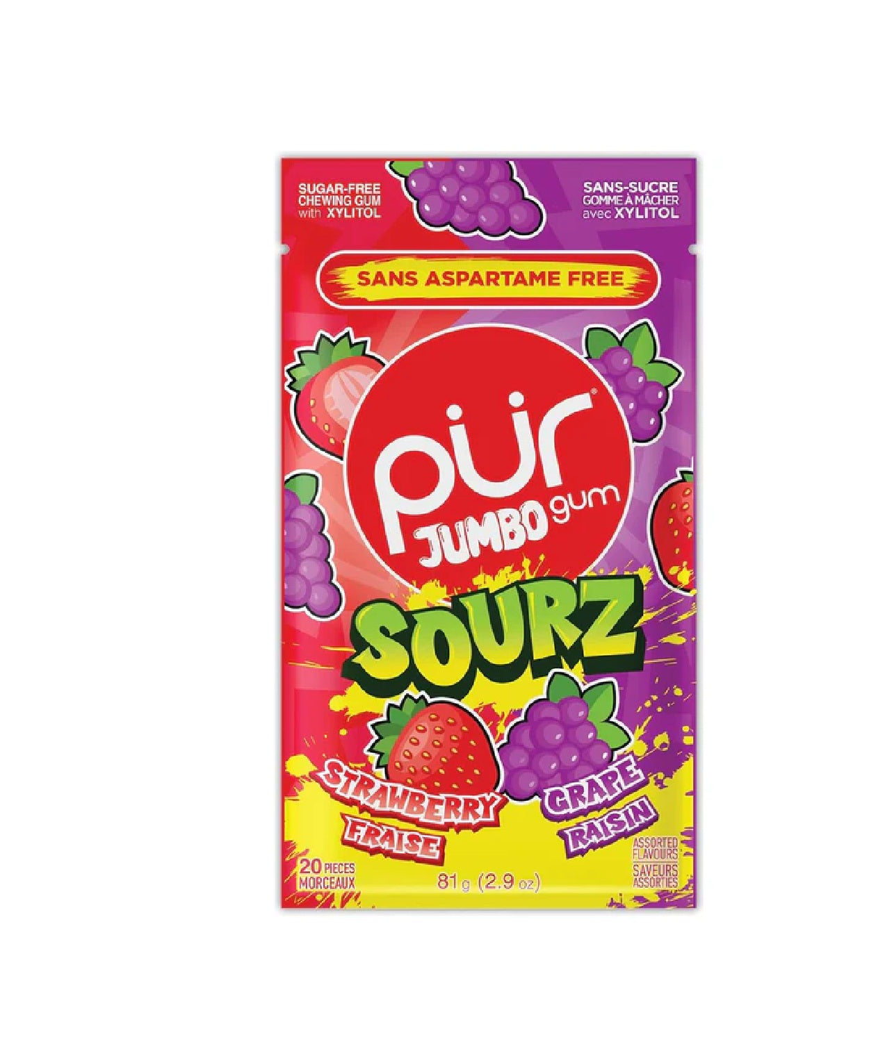 Pur Sourz Strawberry & Grape Jumbo Gum