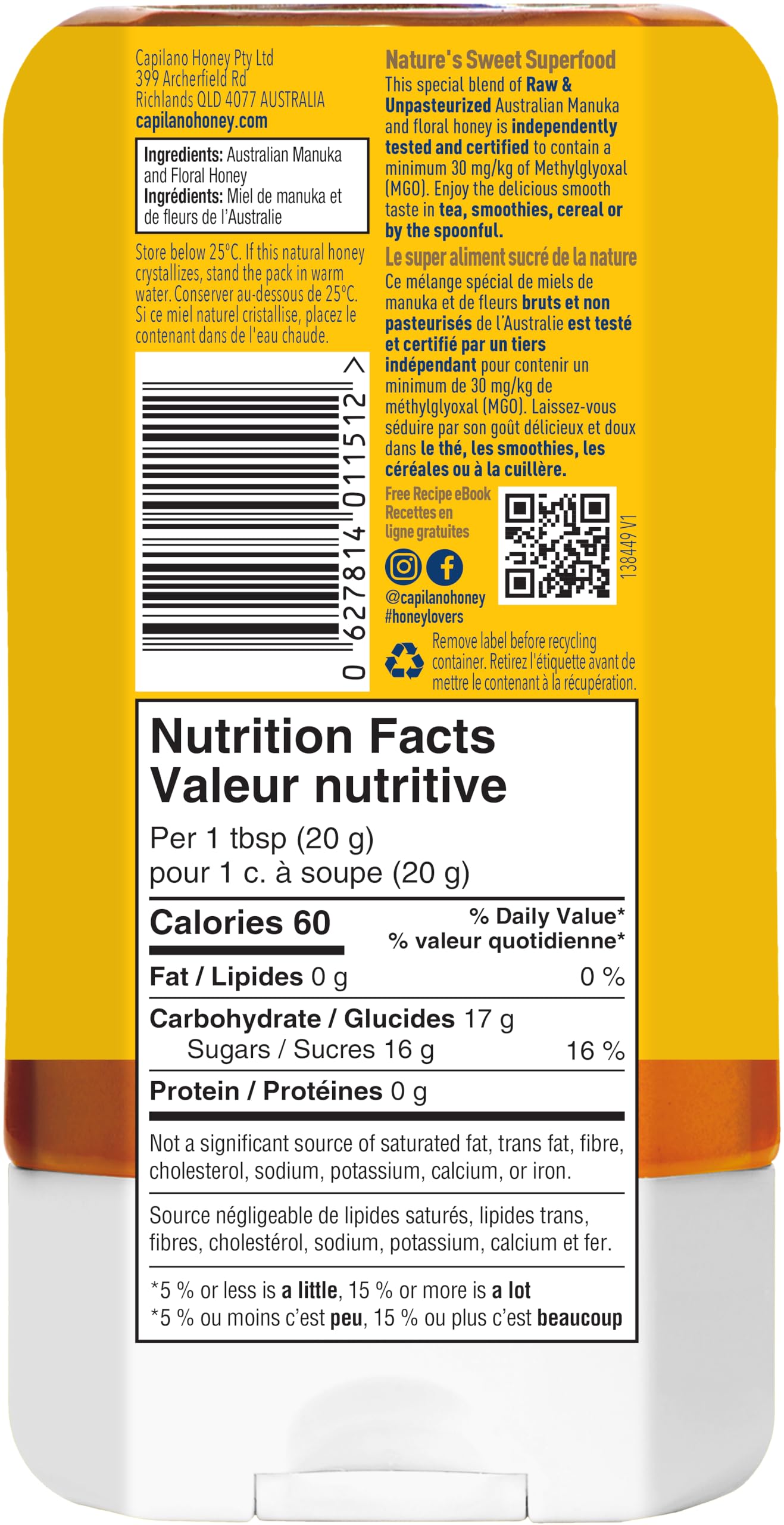 Capilano Raw Unfiltered Honey
