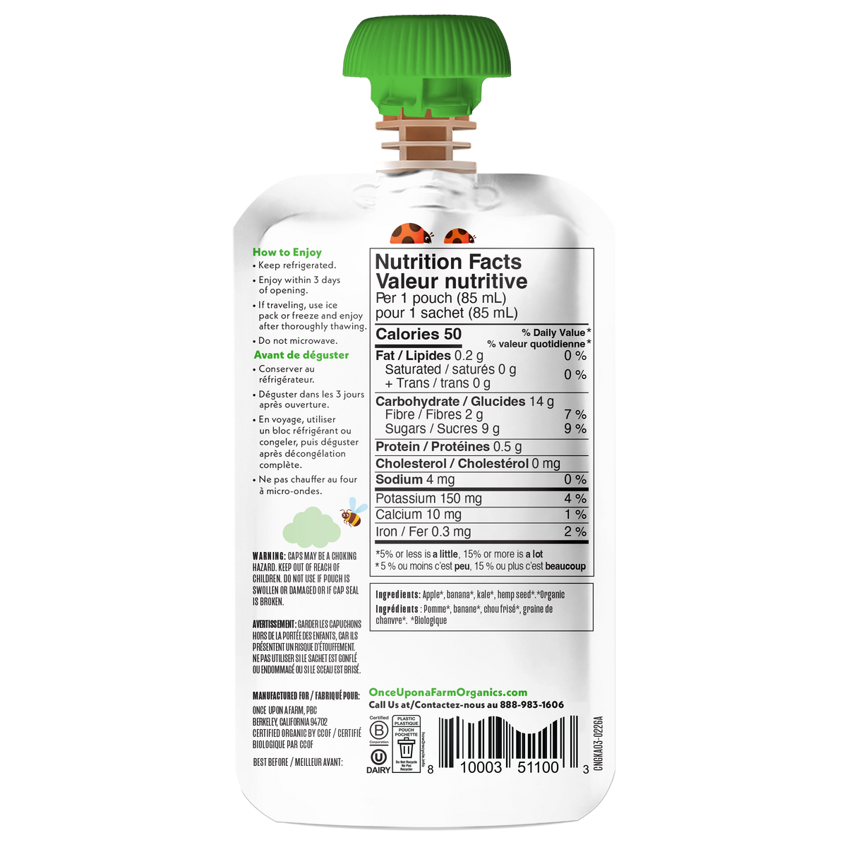 Once Upon a Farm Organic Apple, Banana, & Kale Fruit & Veggie Blend
