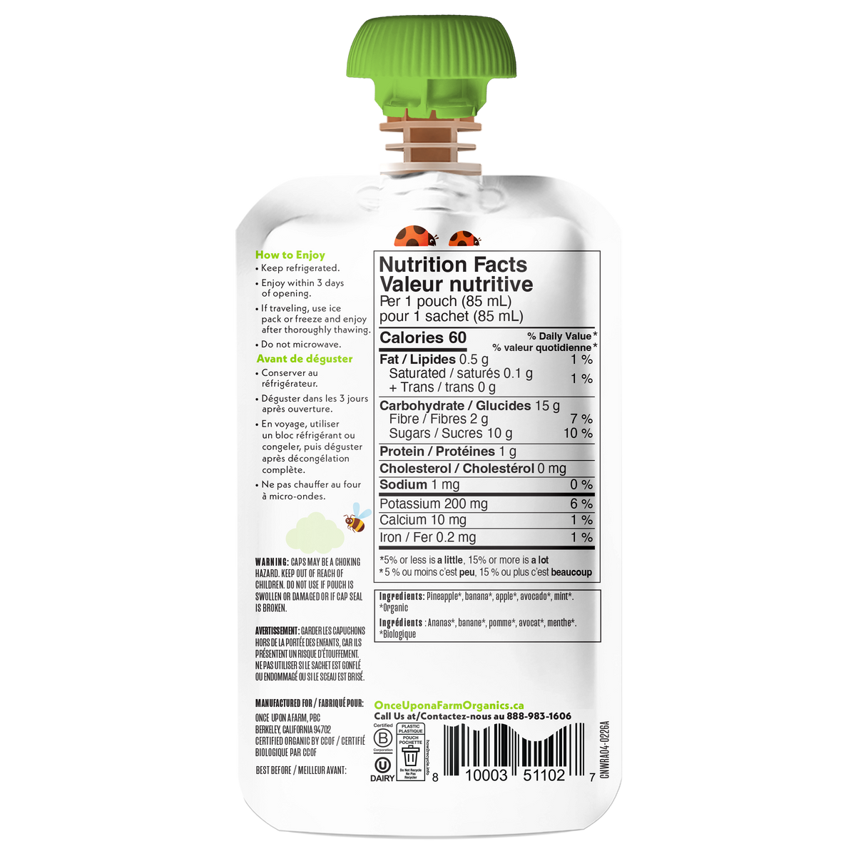 Once Upon a Farm Organic Pineapple, Banana, Apple, Avocado & Mint Fruit & Veggie Blend