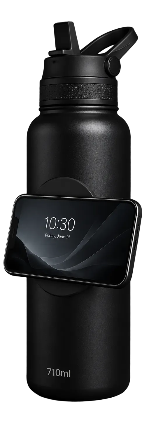 Ambrosia Black Stainless Steel Magnetic Bottle With Phone Mount