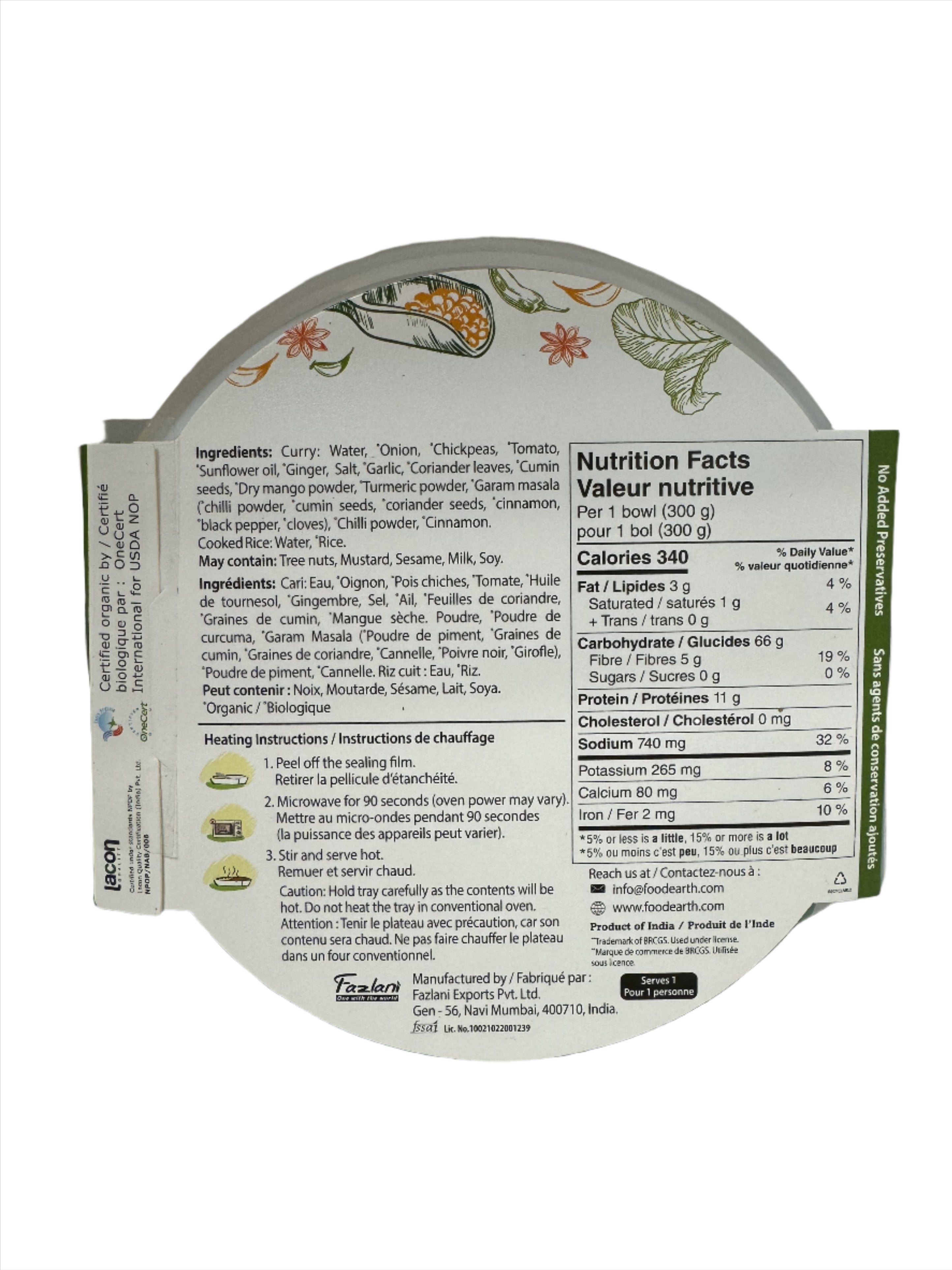 Food Earth Organic Chickpeas Curry with Steamed Rice