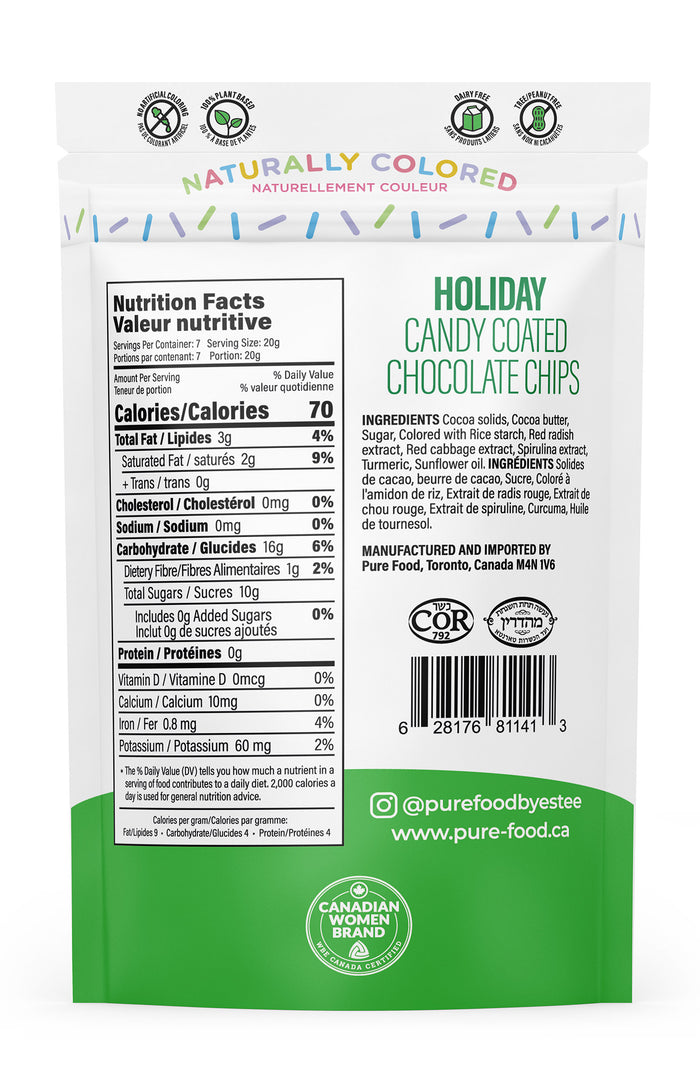Pure Foods Holiday candy coated mini chocolate chips