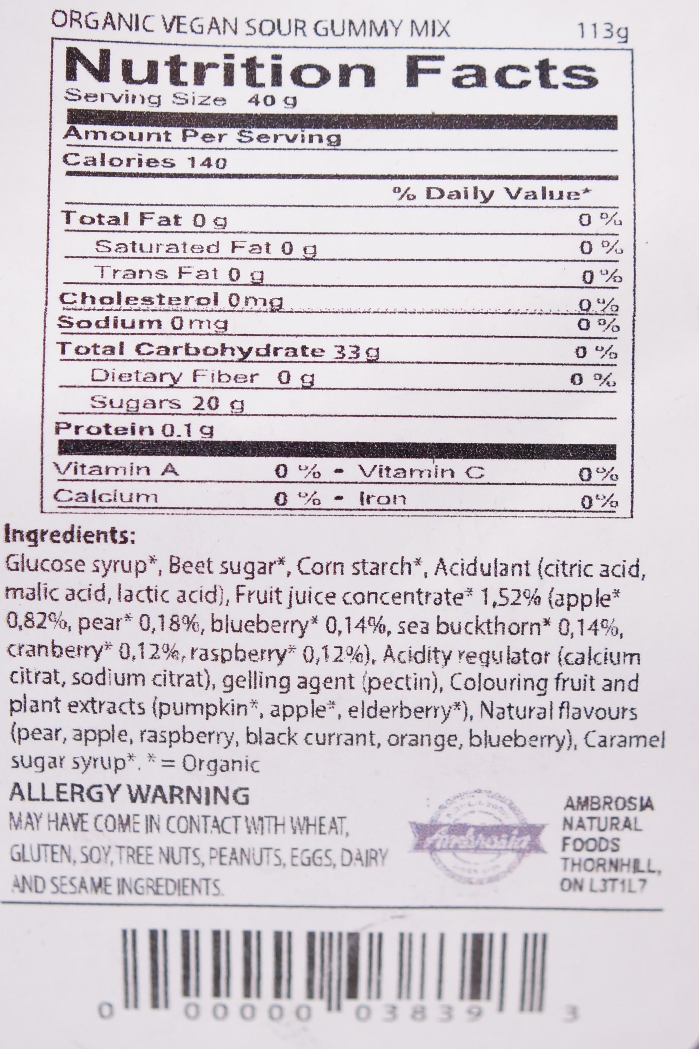 Ambrosia Org Vegan Sour Gummy Mix