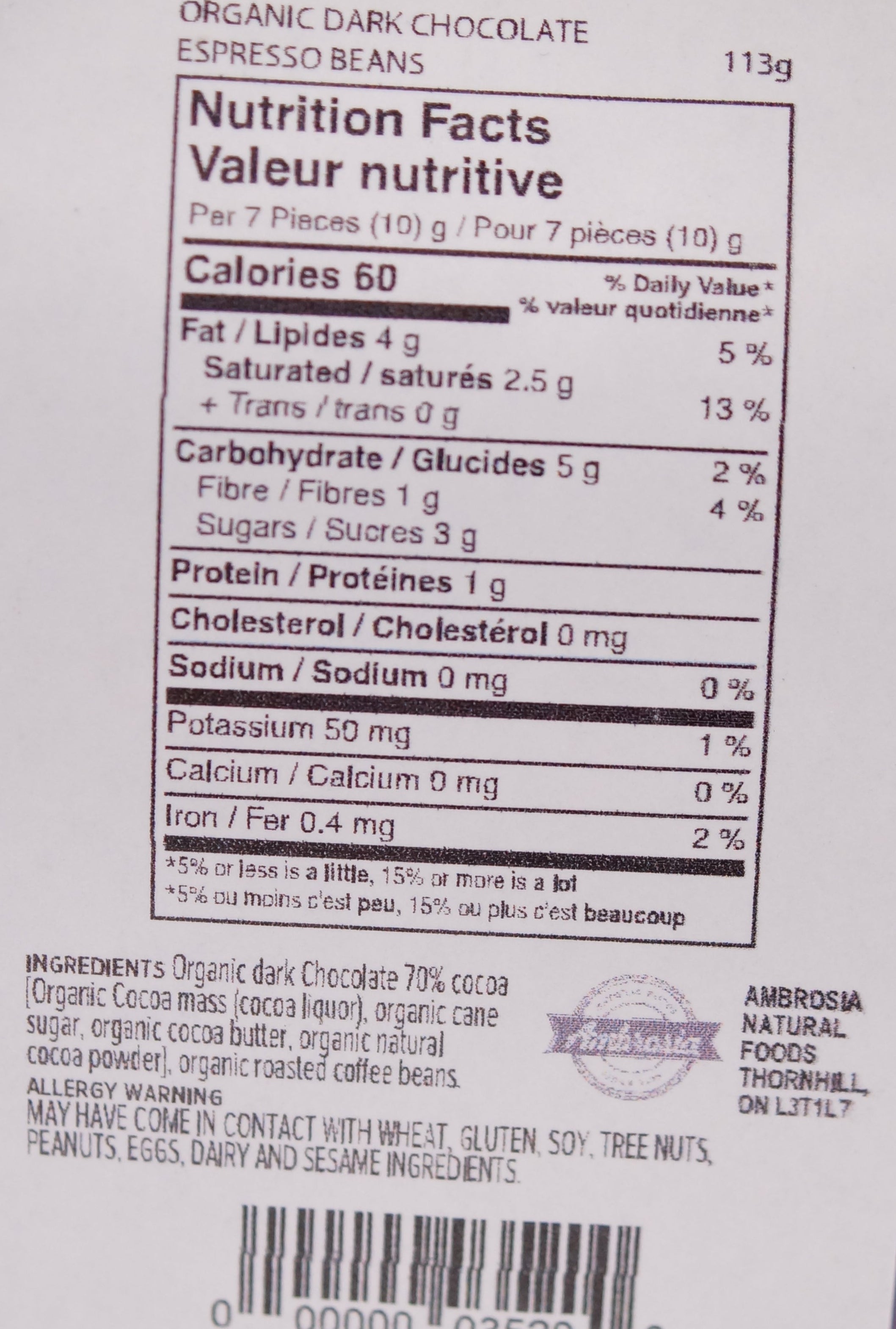 Ambrosia Organic Dark Chocolate Espresso Beans