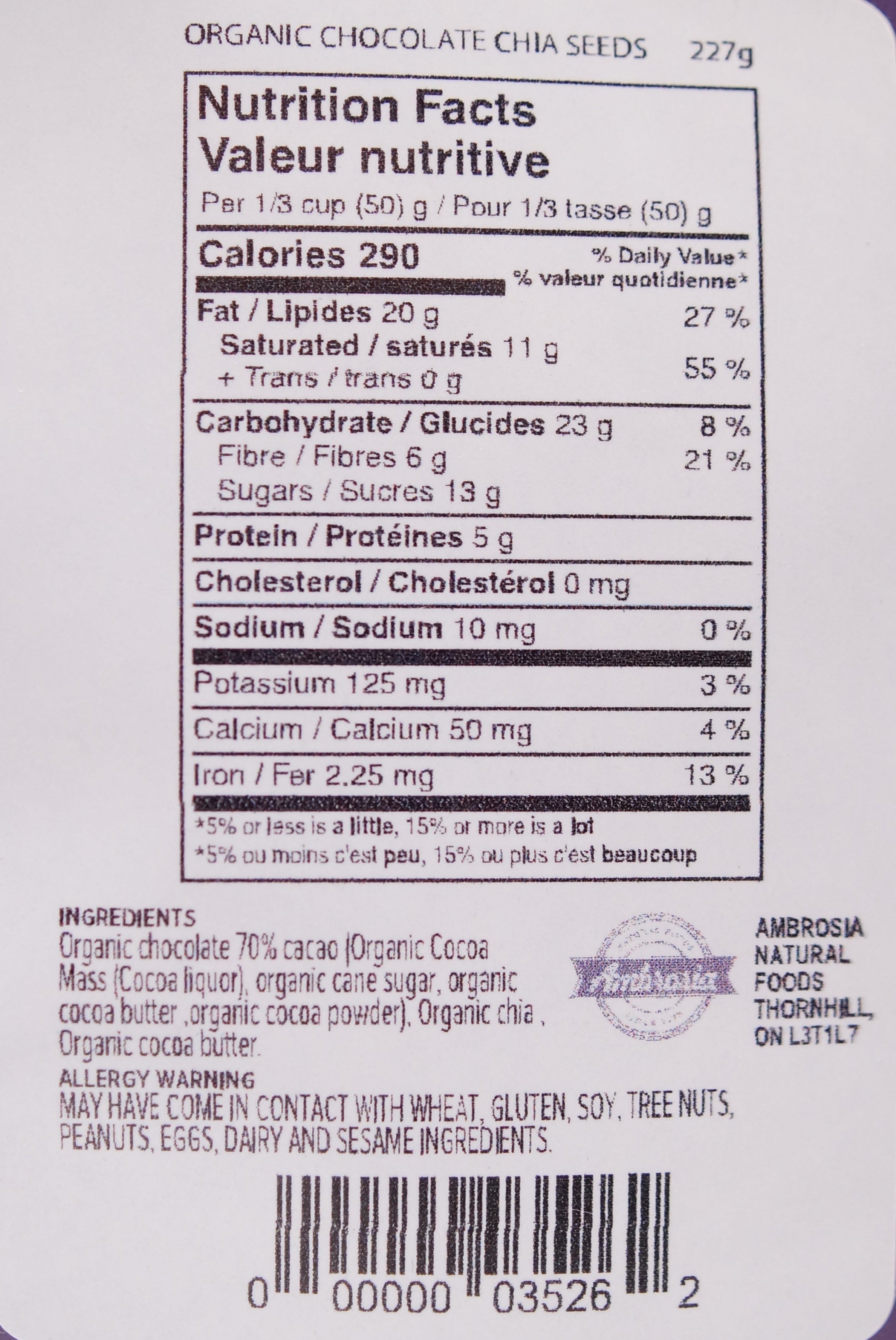 Ambrosia Organic Chocolate Chia Seeds