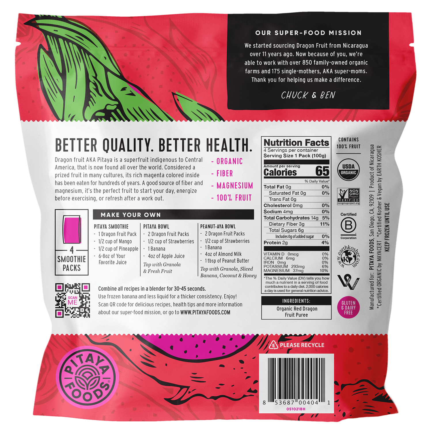 Pitaya Foods Organic Dragonfruit Smoothie Pack