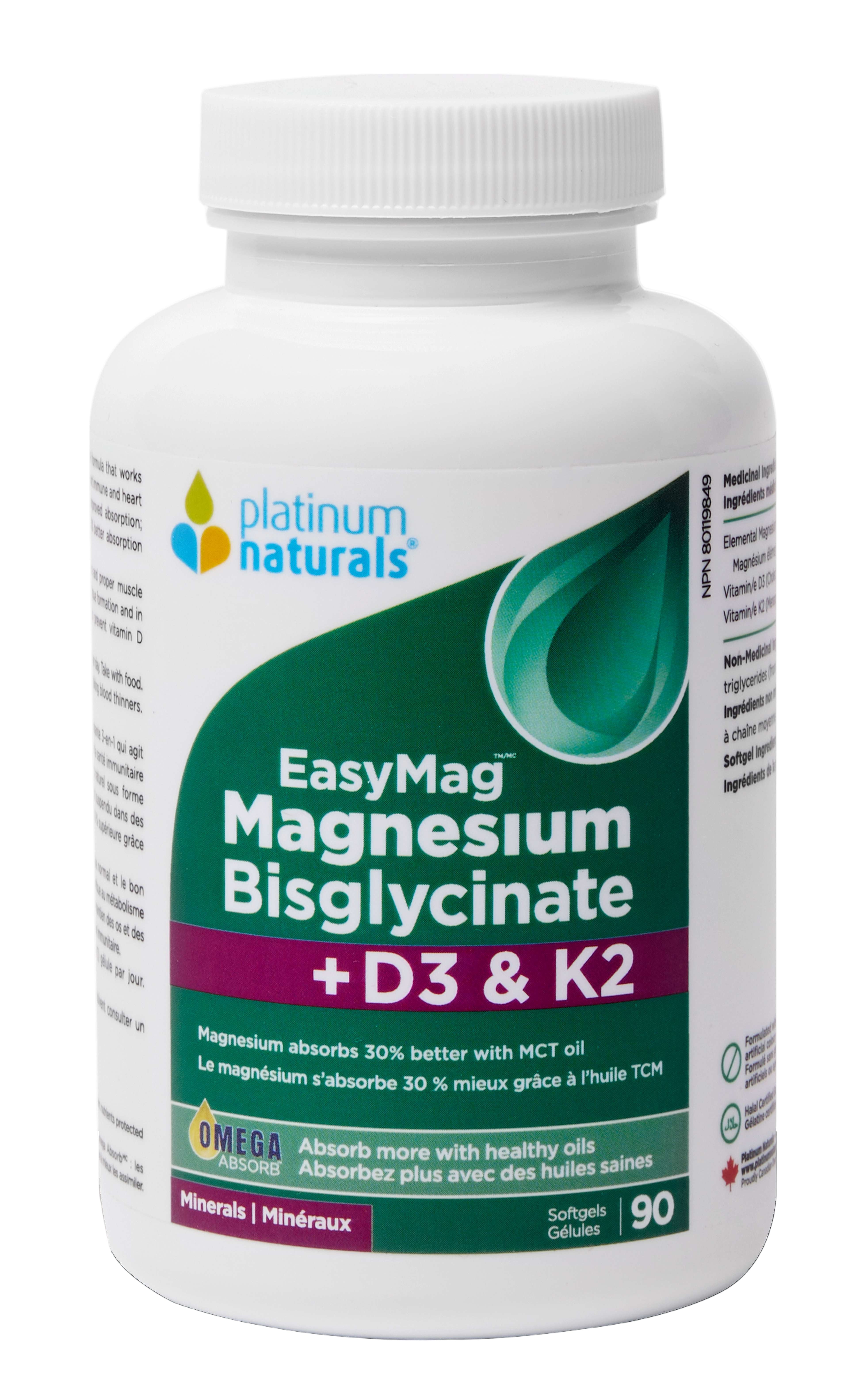 Platinum Naturals Easymag Magnesium Bisglycinate D3 + K2
