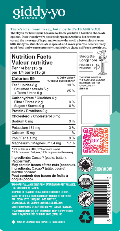 Giddy Yo Organic Mint Hundo 100% Dark Chocolate