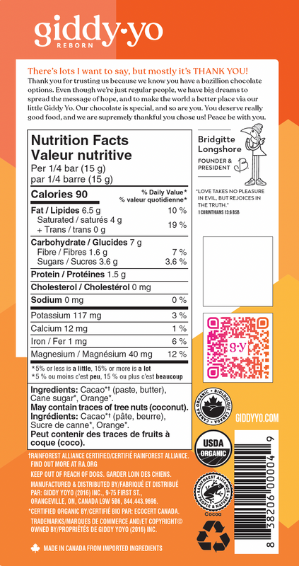 Giddy Yo Organic Orange 76% Dark Chocolate Bar