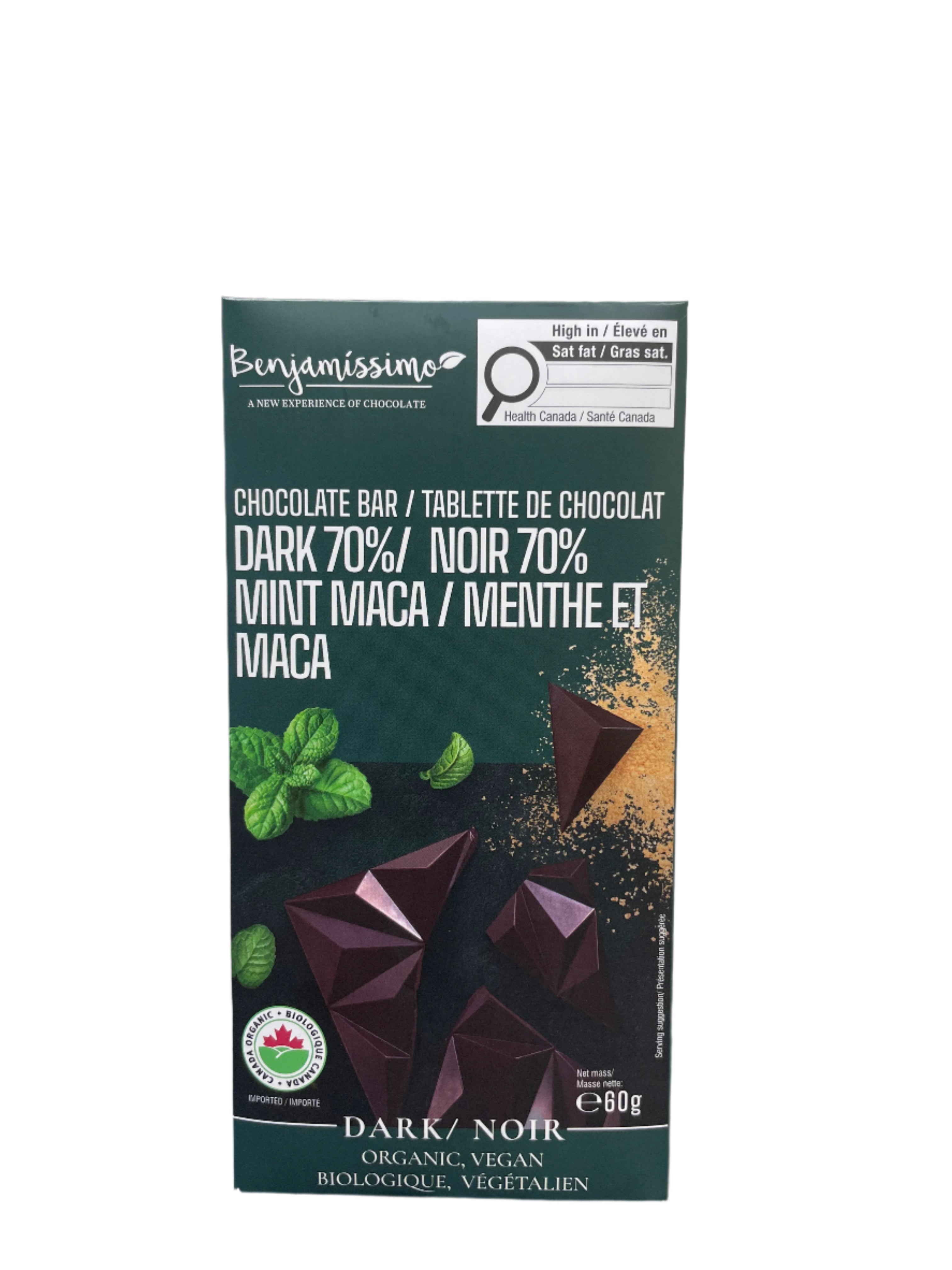 Organic Mint Maca 70% Dark Chocolate Bar