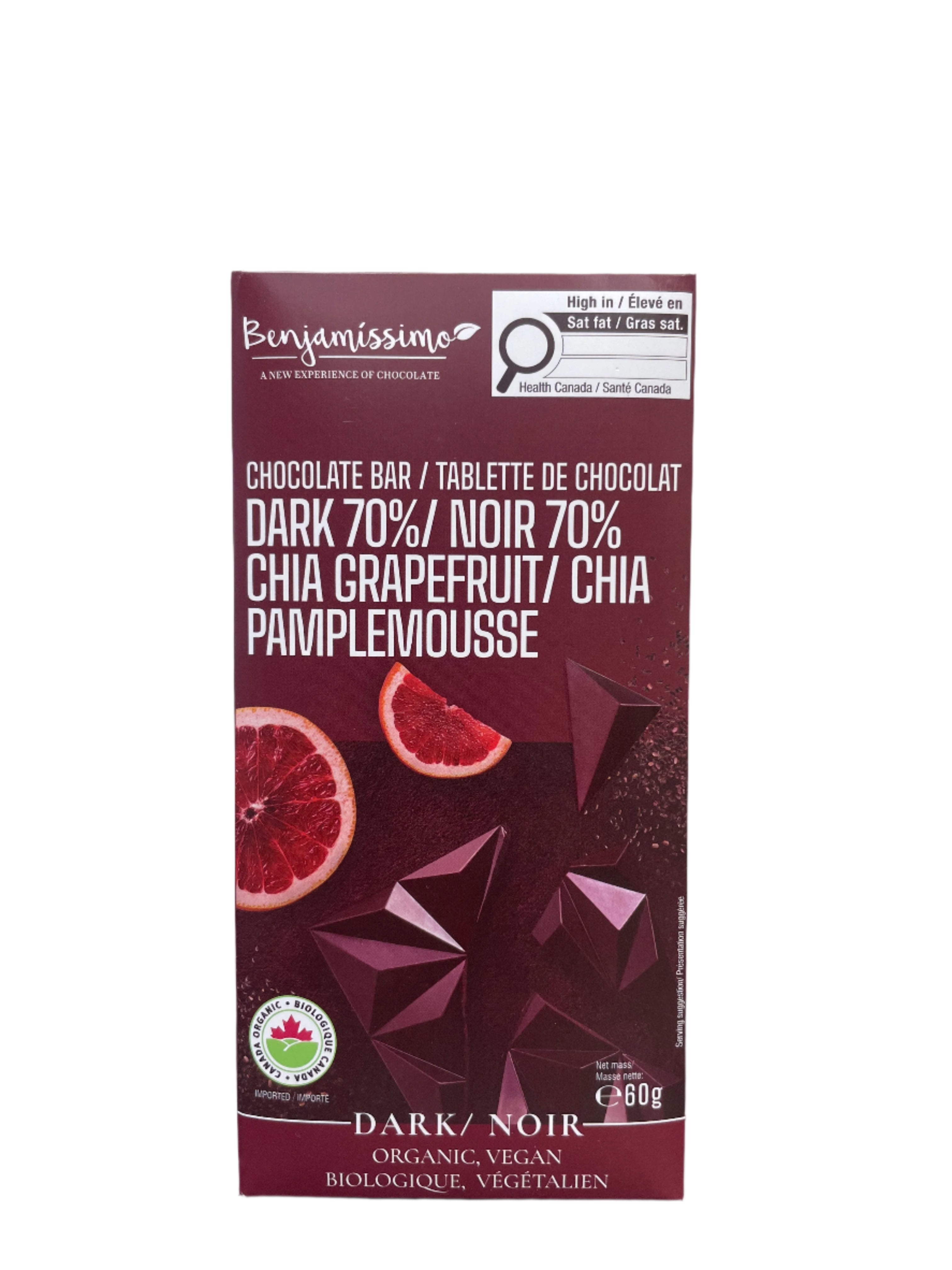 Organic Chia Grapefruit 70% Dark Chocolate Bar