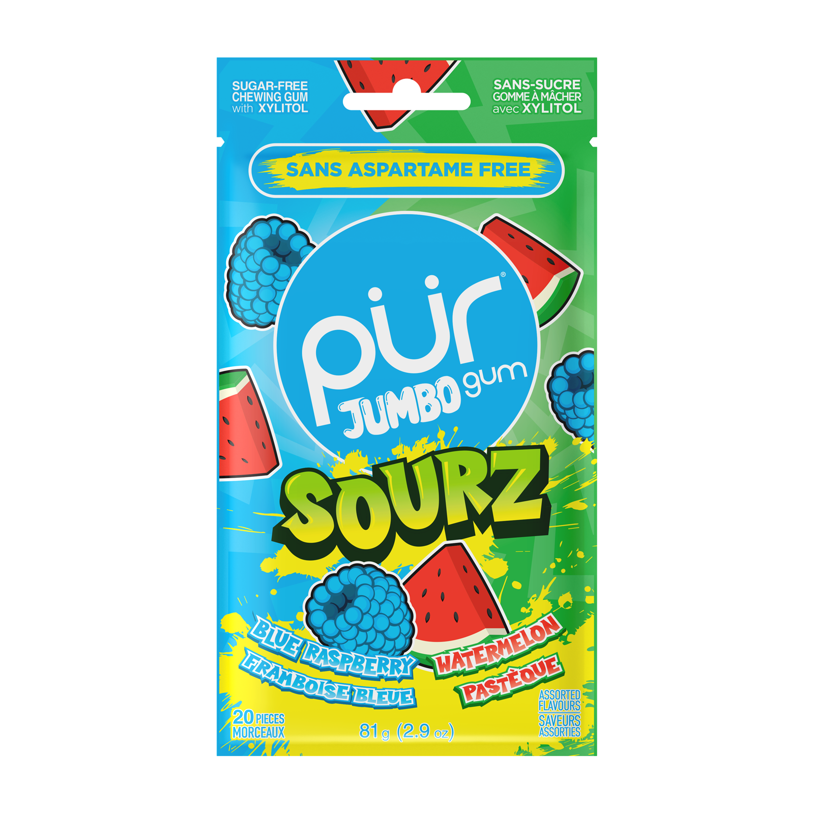 Pur Sourz Raspberry & Watermelon Jumbo Gum
