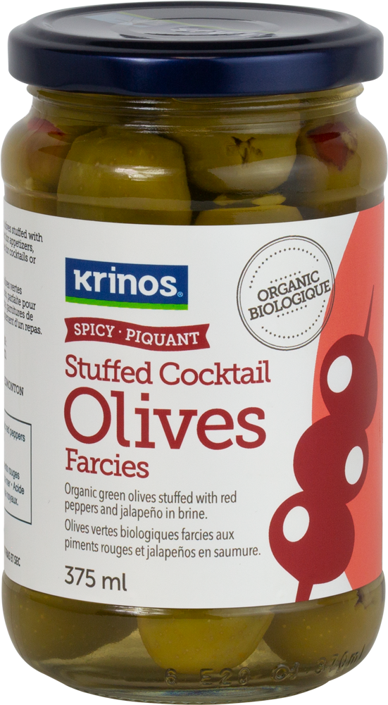 Krinos Organic Spicy Stuffed Cocktail Olives with Red Peppers & Jalapeno