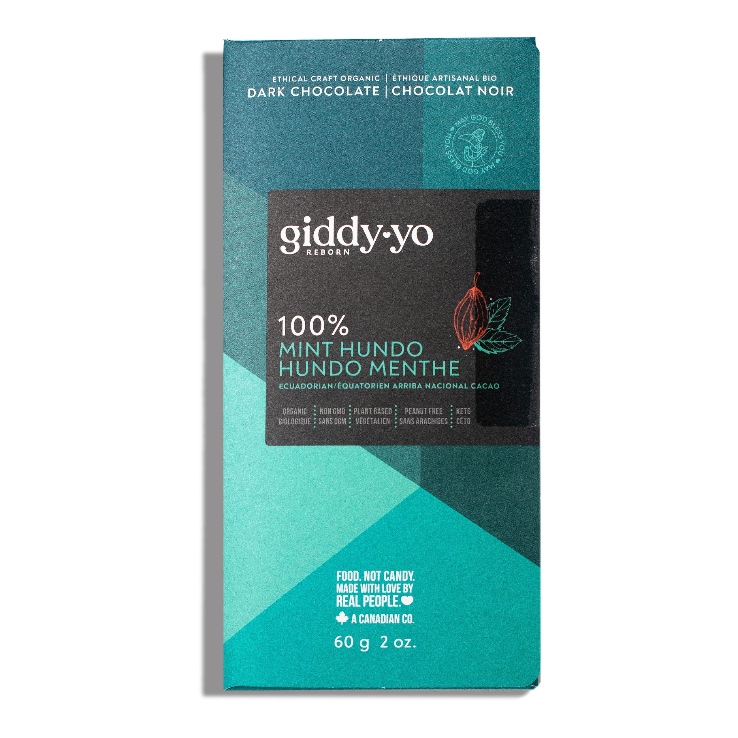 Giddy Yo Organic Mint Hundo 100% Dark Chocolate