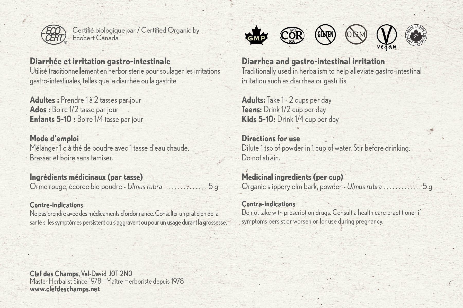 Clef Des Champs Organic Slippery Elm Bark Powder