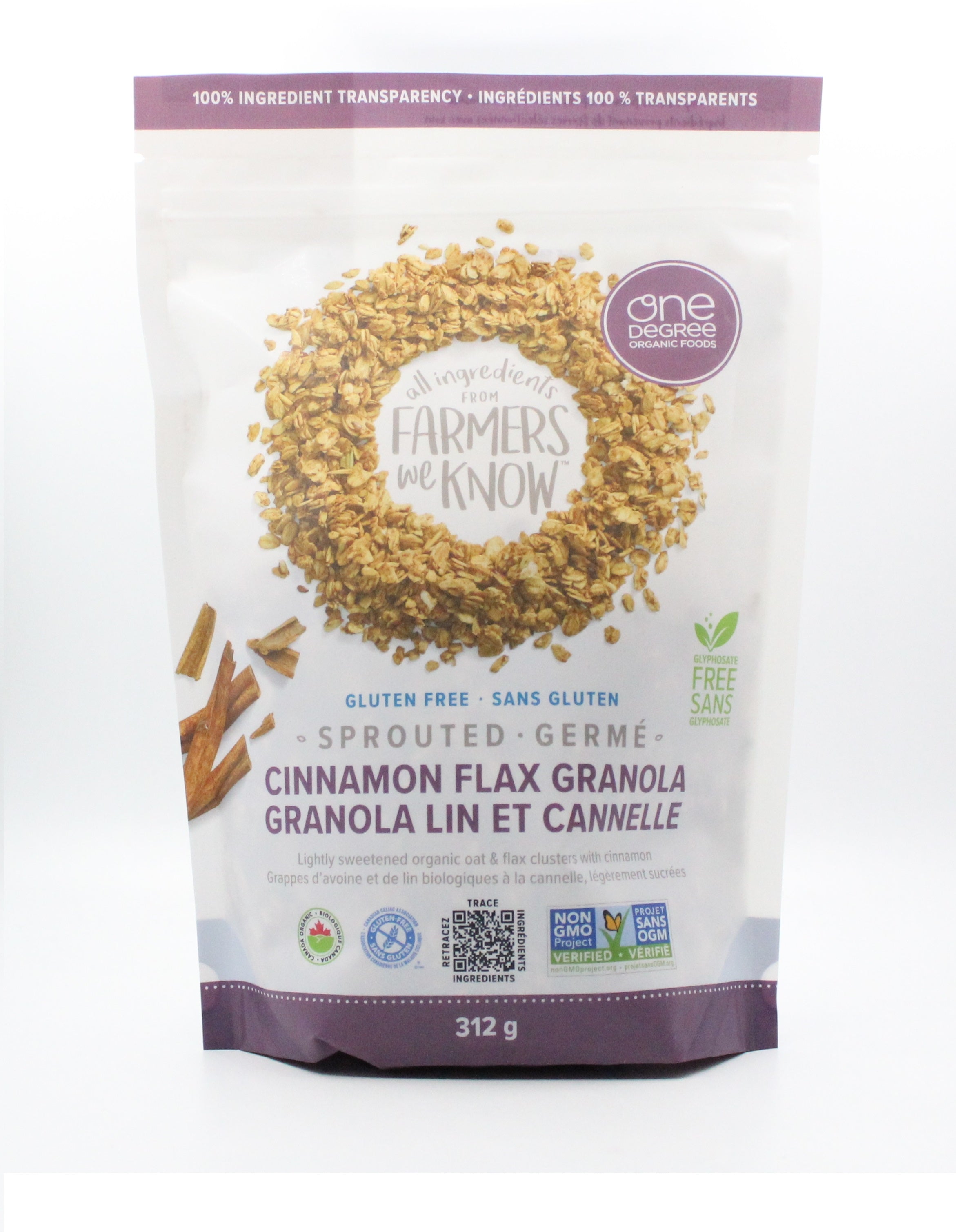 One Degree Sprouted Oat Cinnamon Flax Granola