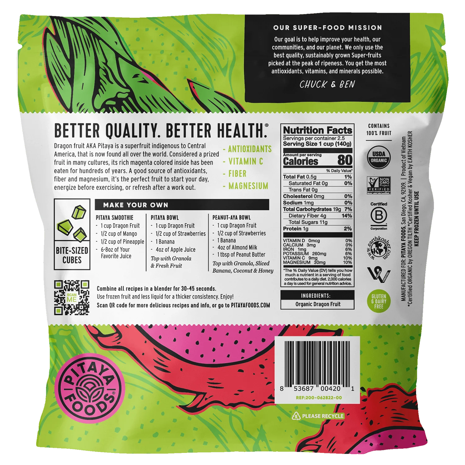 Pitaya Foods Organic Dragon Fruit Bite Size Pieces