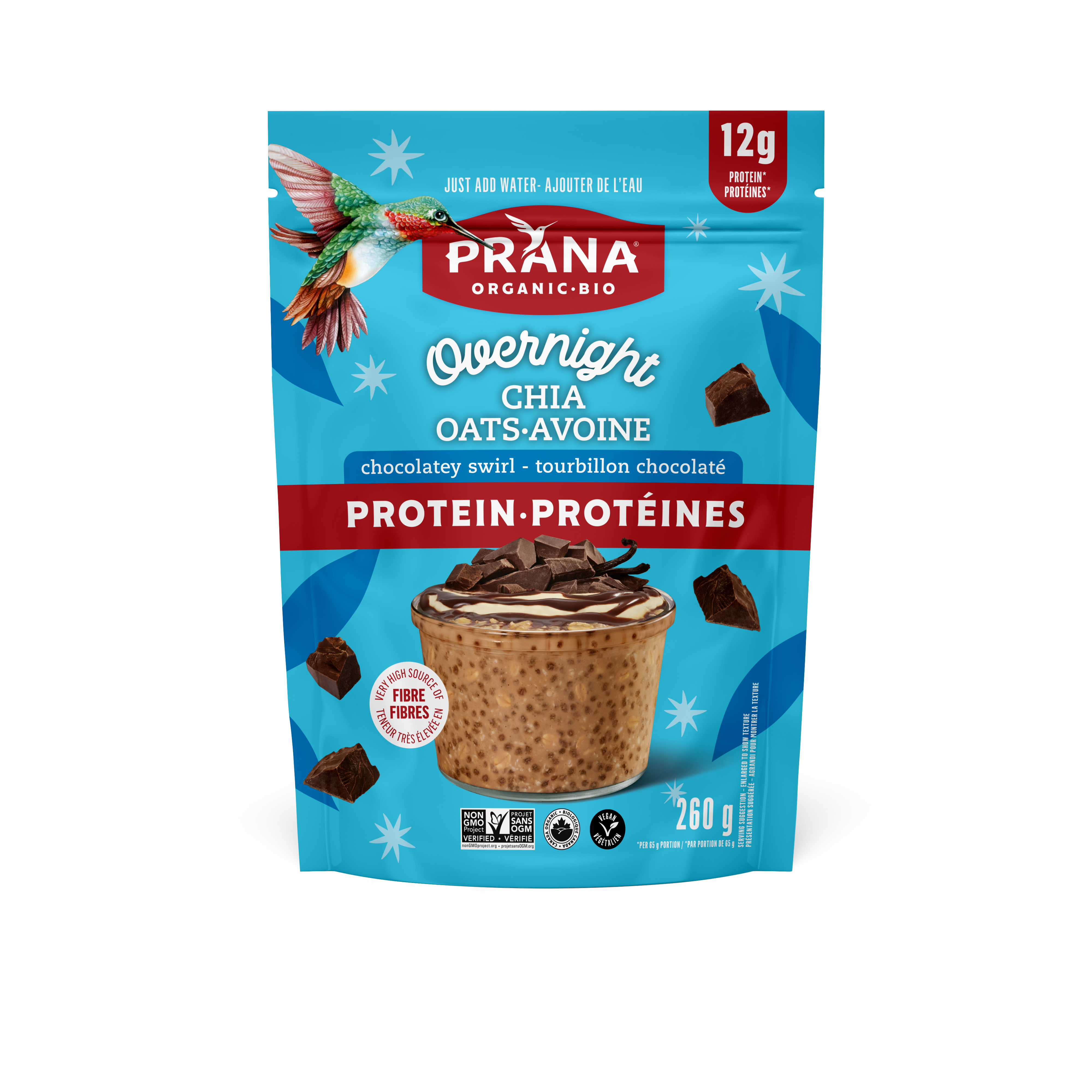 Prana Organic Chocolately Swirl Protein Overnight Chia Oats