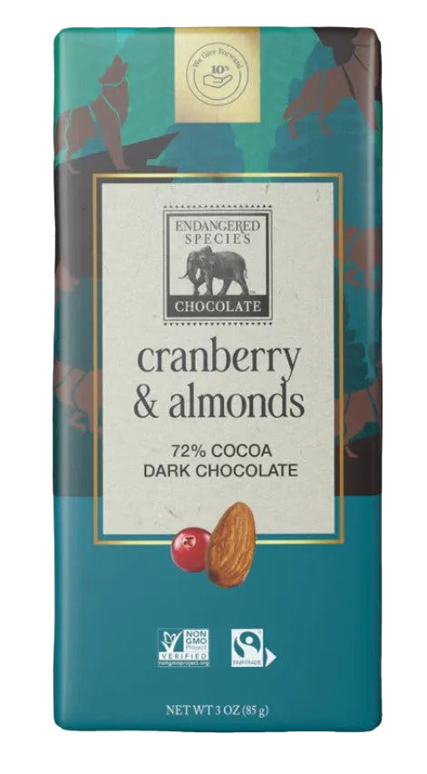 Endangered Species Dark Chocolate With Cranberries & Almonds Bar