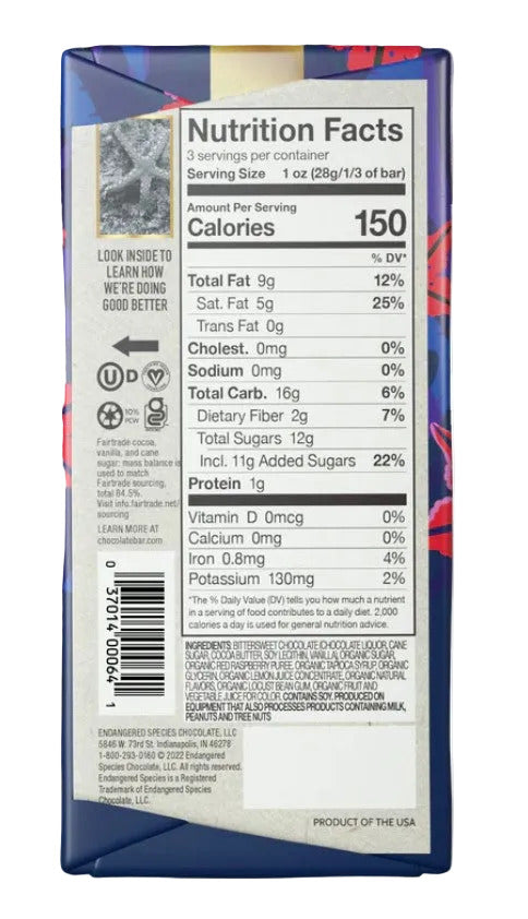 Endangered Species Raspberry Filling 60% Dark Chocolate Bar