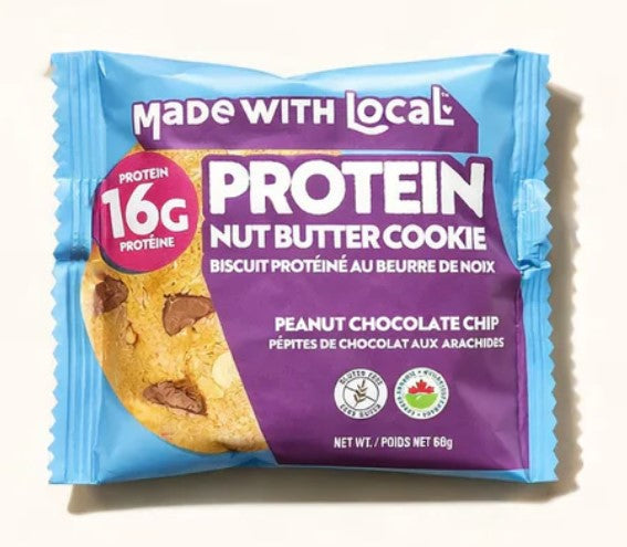 Made with Local Organic Gluten-free Peanut Chocolate Chip Nut Butter Protein Cookie Case