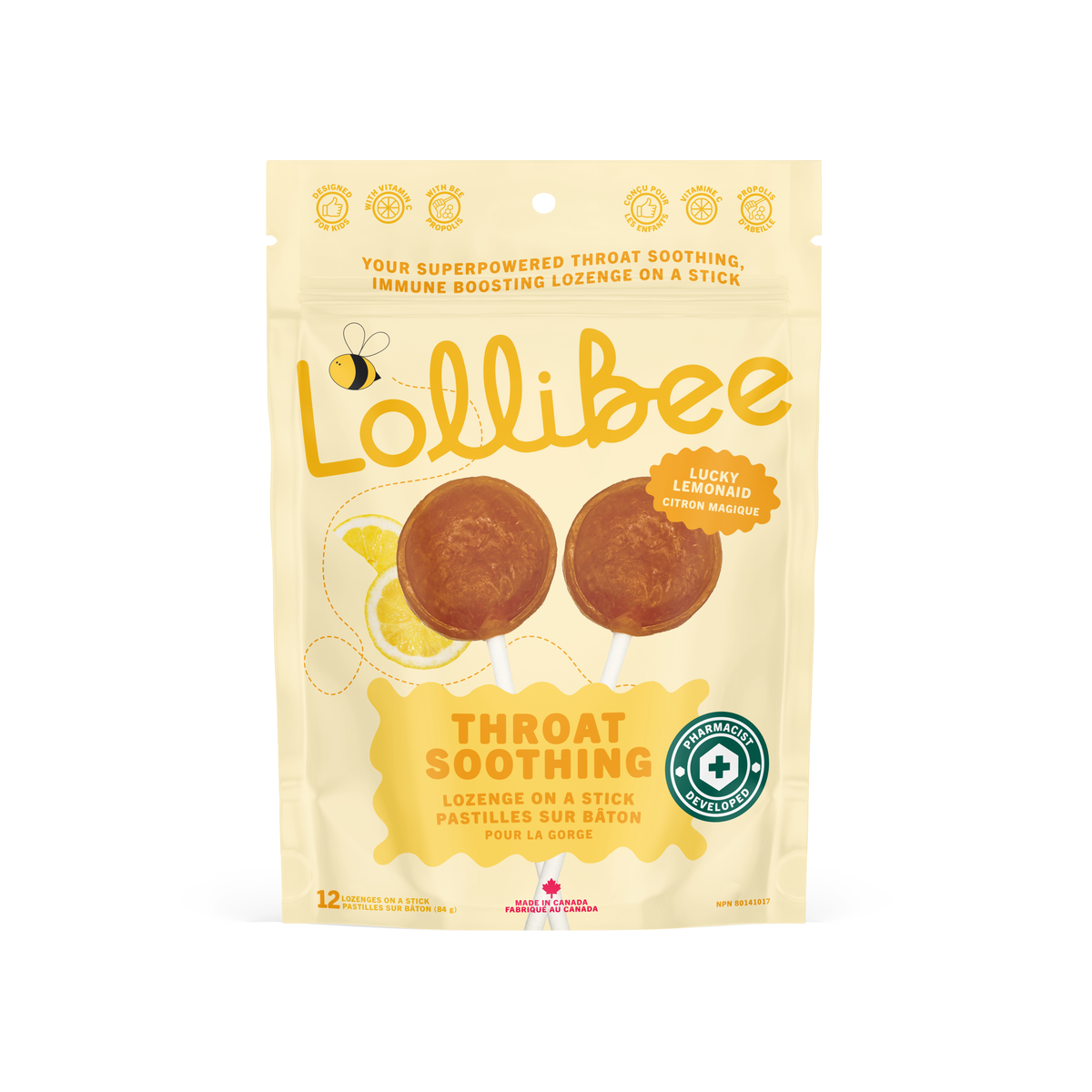 Lollibee Lucky Lemonaid Throat Soothing Lozenge On a Stick