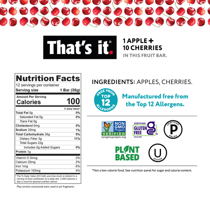 That's it. 1 Apple + 10 Cherries Fruit Bar