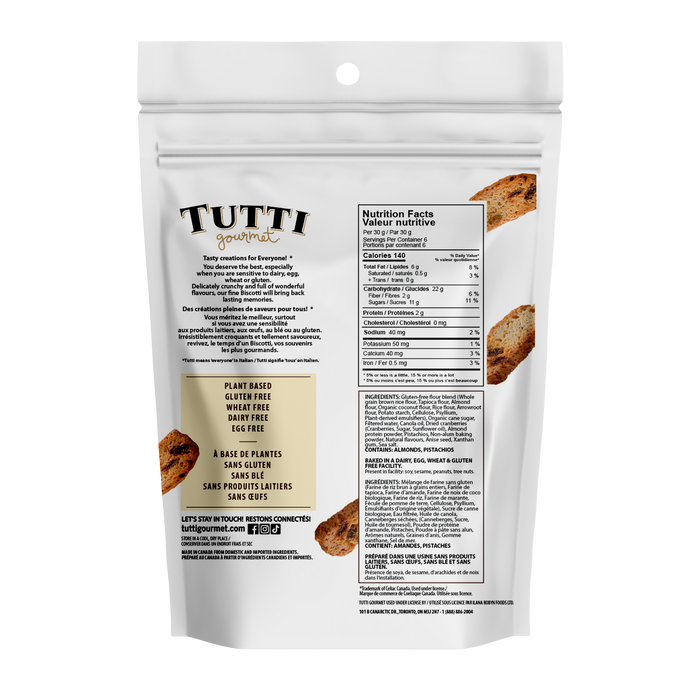 Tutti Gourmet Gluten Free Pistachio, Cranberry Biscotti