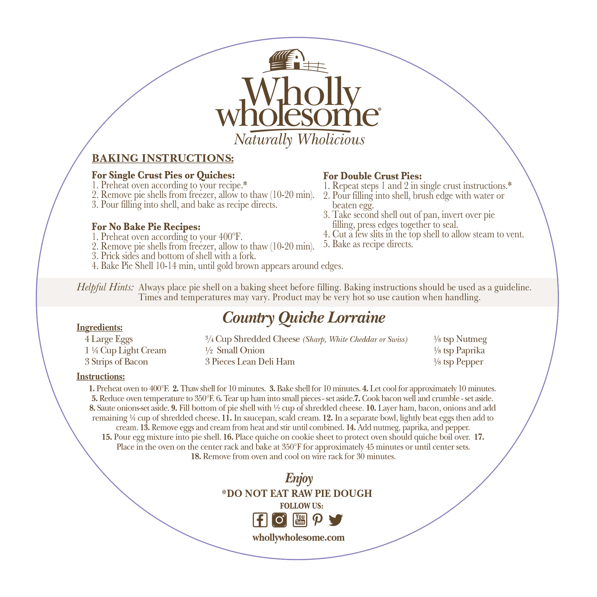 Wholly Wholesome Organic Traditional Pie Shell
