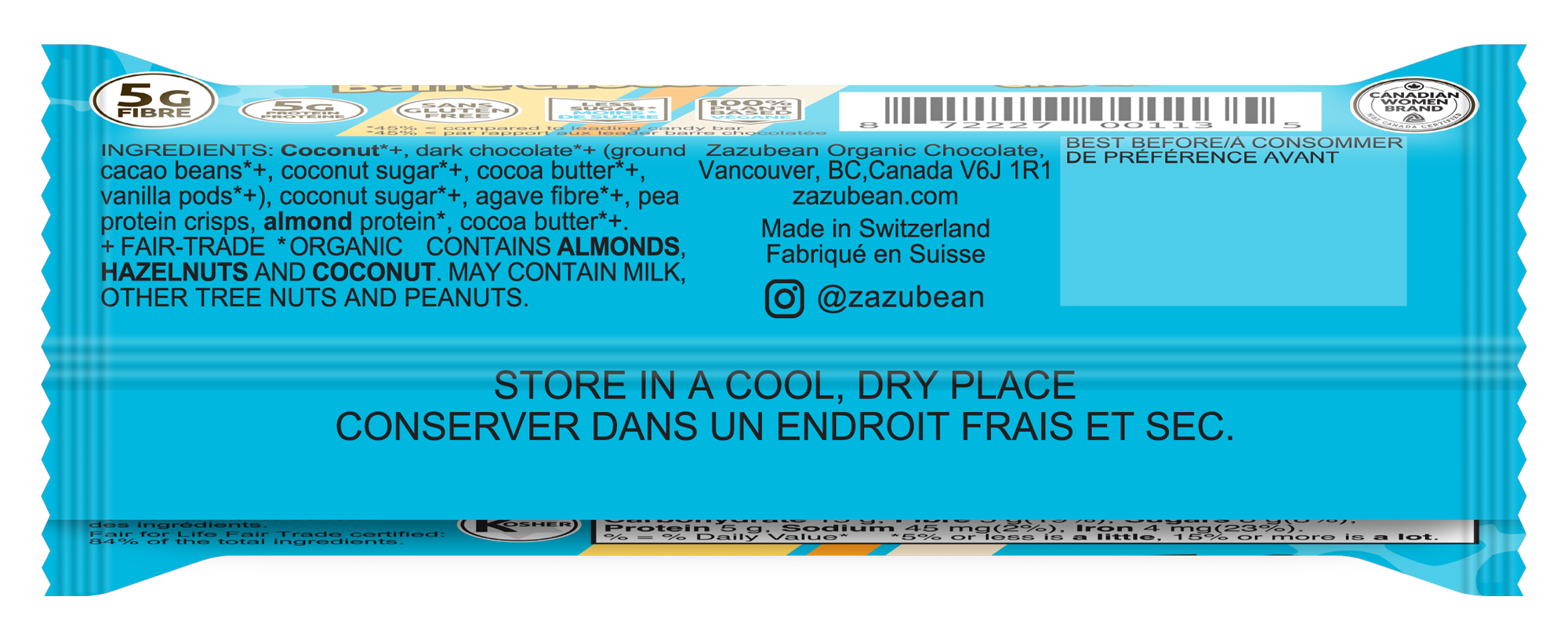 Zazubean Coconut Crunch Fixie Chocolate Candy Bar