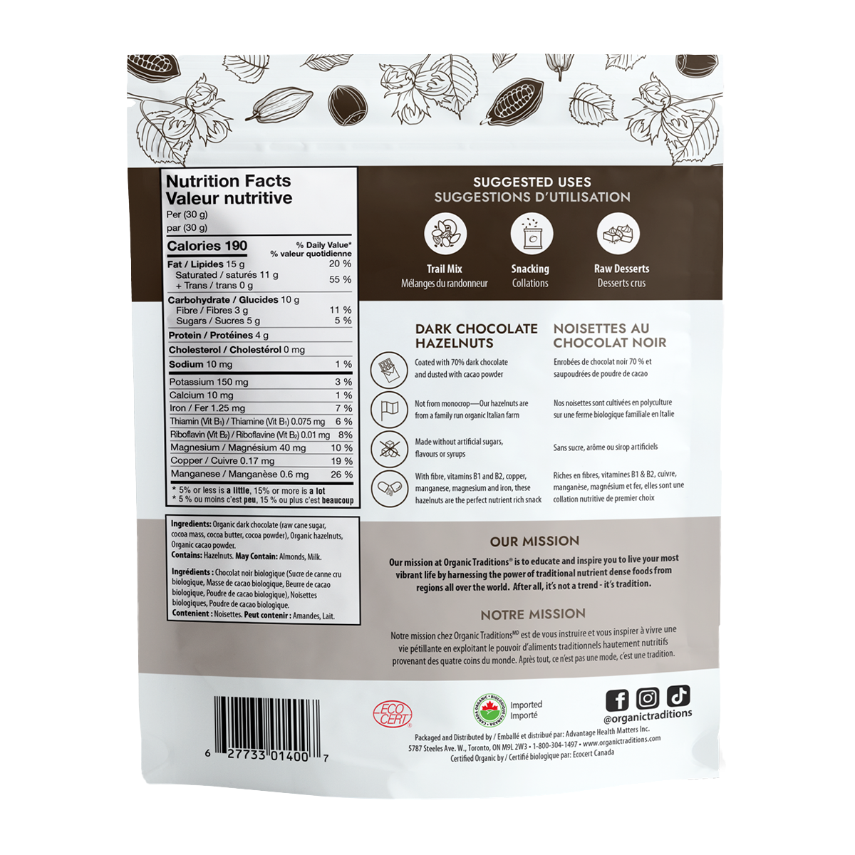 Organic Traditions Organic Dark Chocolate Hazelnuts