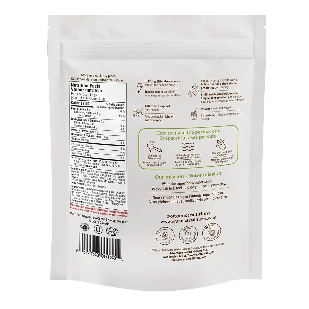 Organic Traditions Organic Matcha Latte with Probiotics