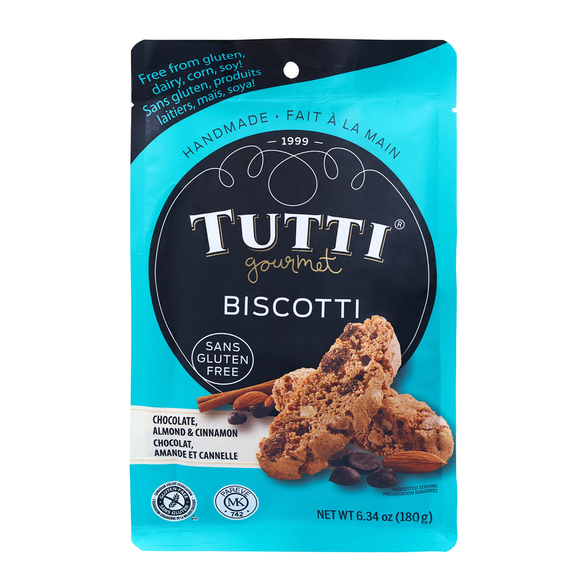 Tutti Gourmet Gluten-Free Chocolate, Almond & Cinnamon Biscotti