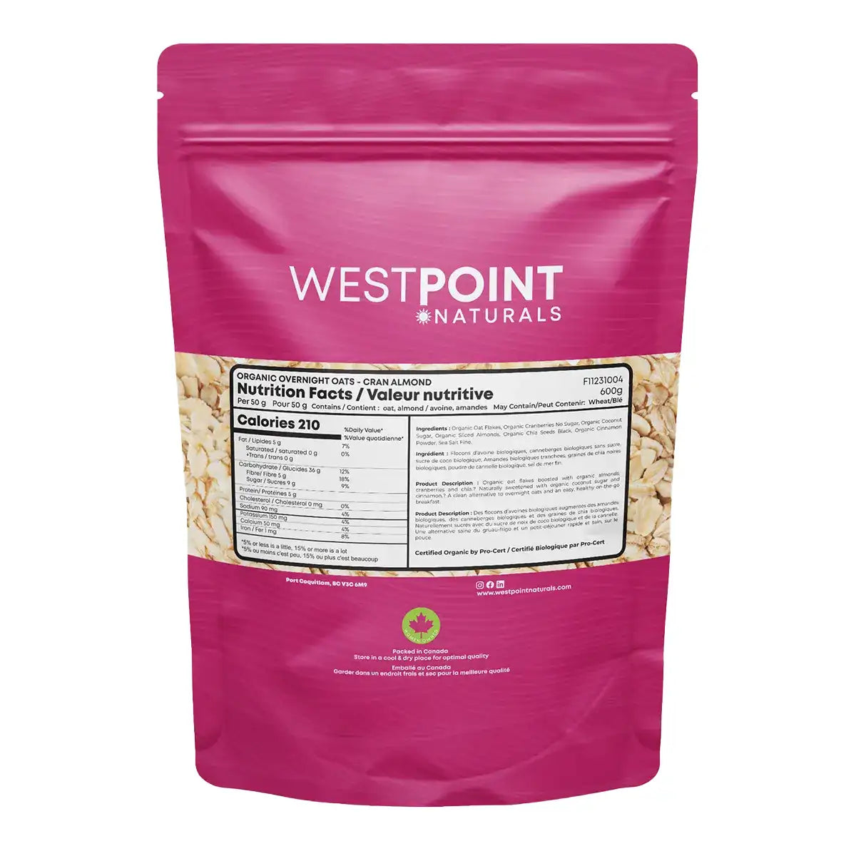 Westpoint Naturals Organic Overnight Oats - Cranberry & Almond