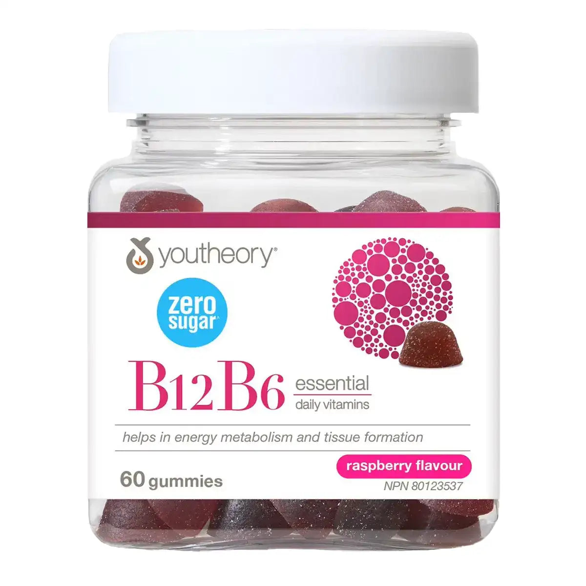 youtheory Raspberry Zero Sugar B12B6 Gummies