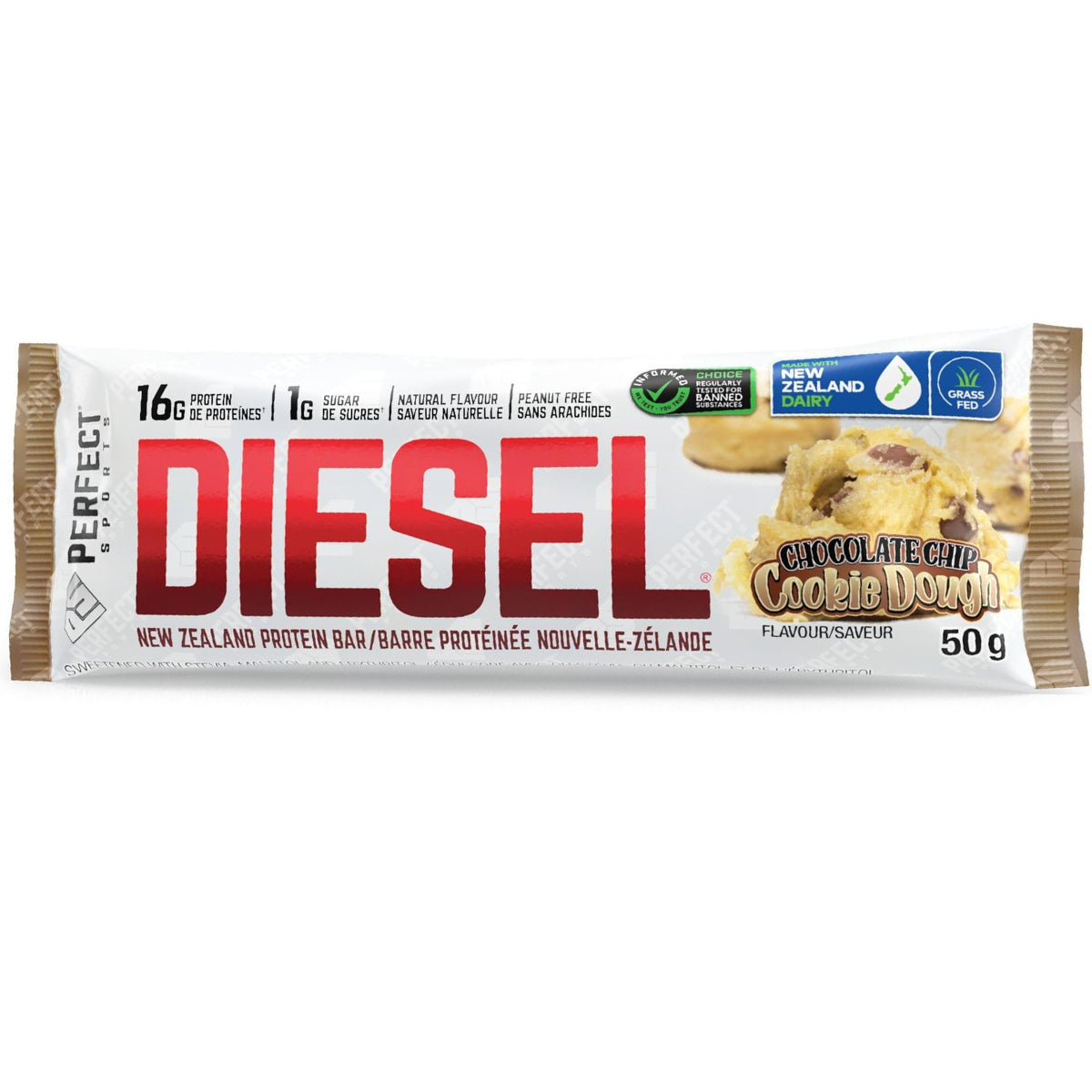Perfect Sports Chocolate Cookie Dough Diesel New Zealand Whey Protein Bar