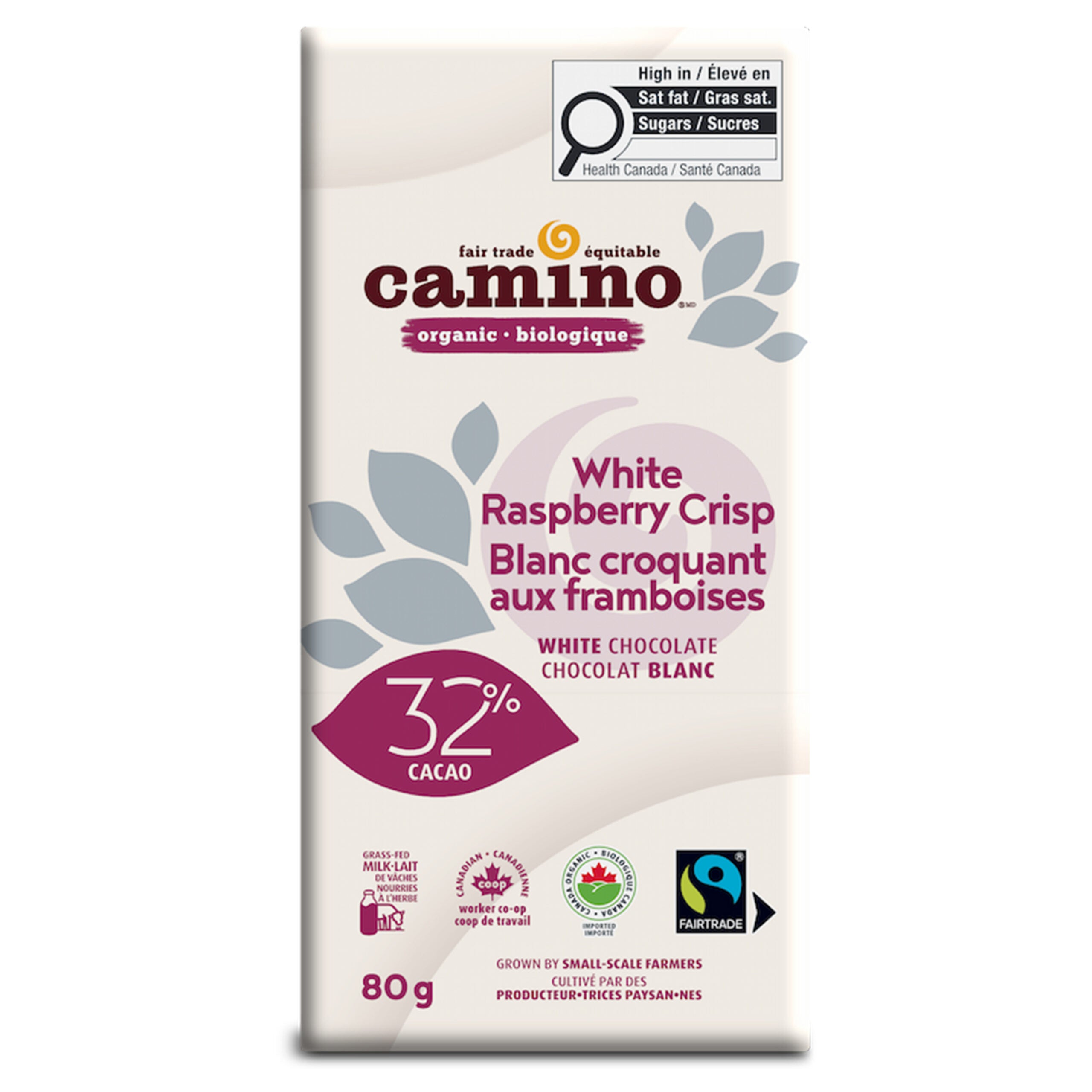 Camino Organic 32% White Raspberry Crisp Chocolate Bar